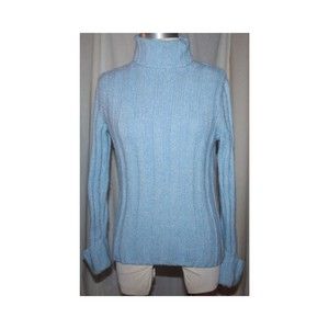 Women's Old Navy Blue Wool Blend Turtleneck Ribbed Knit Cuffed Sweater Size S